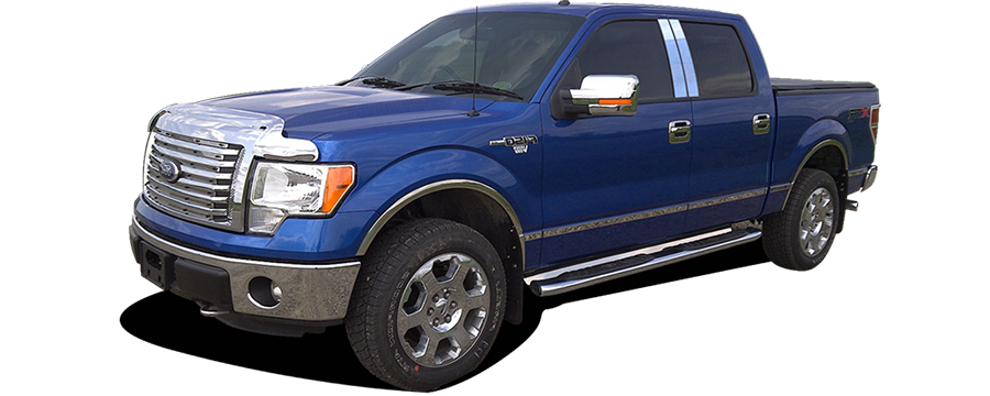 Ford F-150 2009-2014, 4- door, Pickup Truck, Super Cab, 8' bed, w/ Flares  (10 piece Stainless Steel Rocker Panel Trim, Lower Kit 7.25