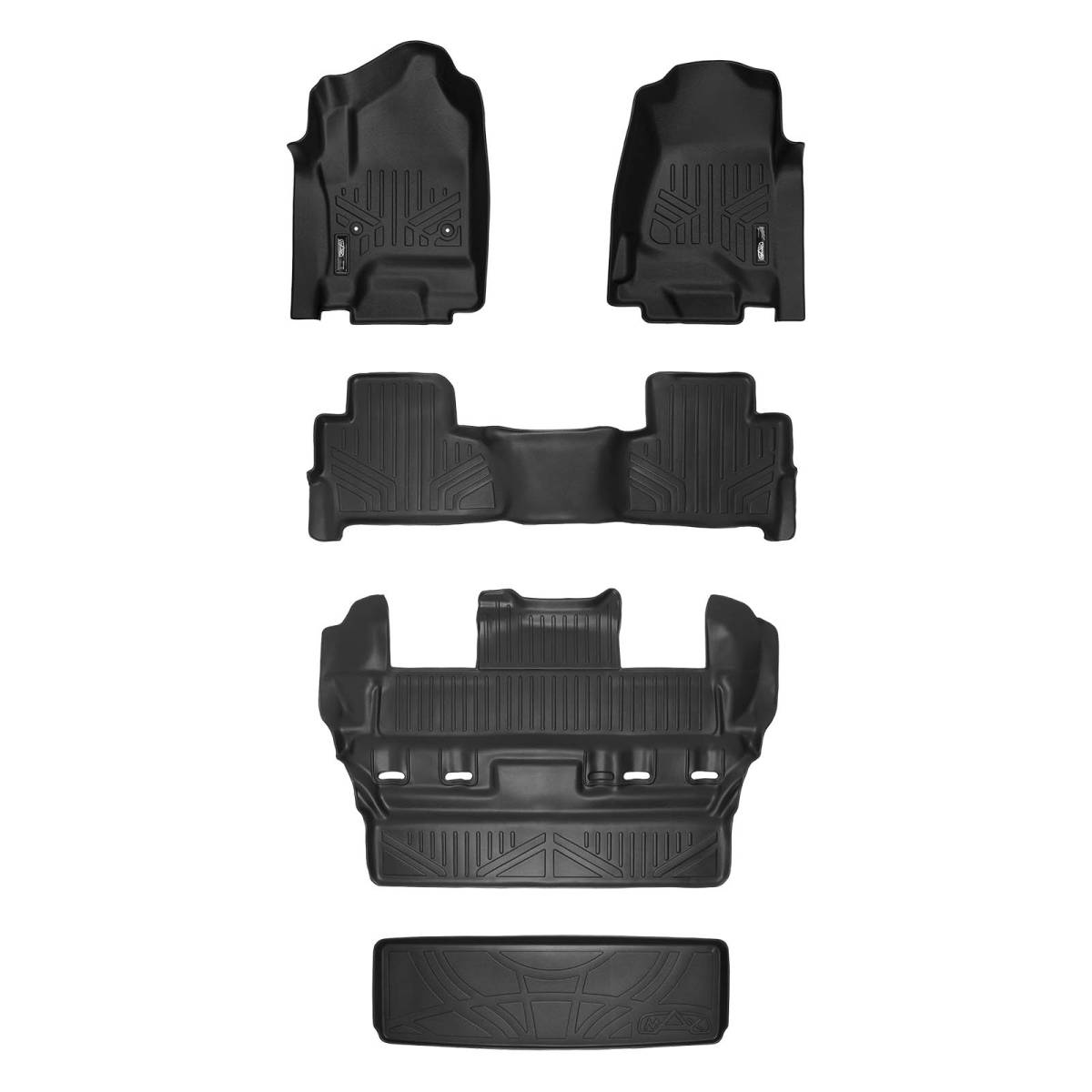 MAXLINER Custom Fit Floor Mats 3 Rows and Cargo Liner Behind 3rd Row Set  Black for 2015-2019 Chevy Tahoe / GMC Yukon