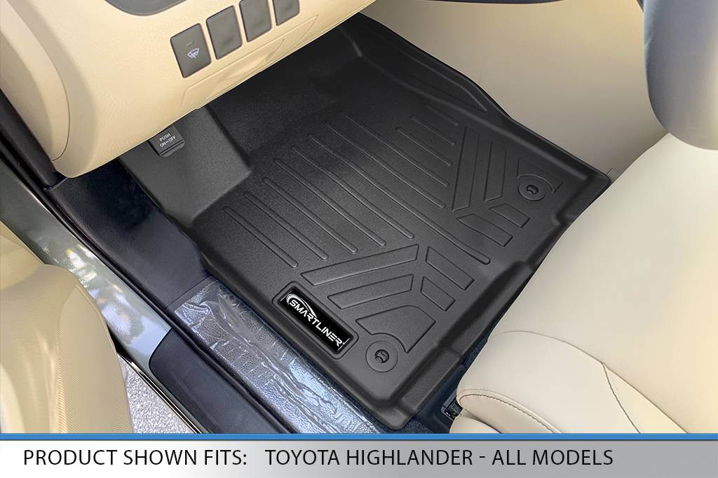 MAXLINER Floor Mats 3 Rows and Cargo Liner Behind 2nd Row Set Black for  2014-2019 Toyota Highlander with 2nd Row Bench Seat