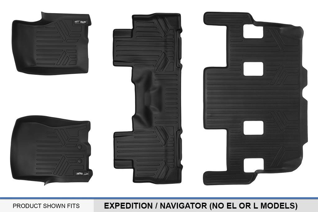 No EL or L Models MAXLINER Floor Mats 3 Row Liner Set Black for 2011-2017 Expedition Navigator with 2nd Row Bucket Seats without Console 