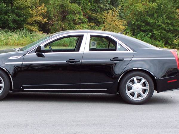 QAA - Cadillac CTS 2008-2013, 4-door, Sedan (14 piece Stainless Steel Body Side Molding Accent Trim Arrow - 1" wide Kit includes six pieces on the driver's side.The passenger side includes two extra pieces - on the Gas Door and to the rear of the Gas Door.) AT4