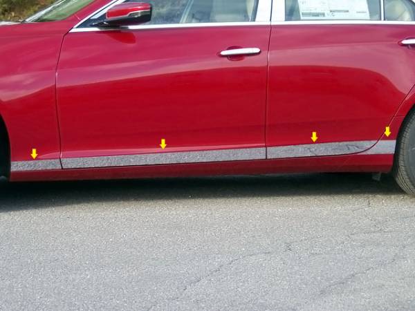 QAA - Cadillac CTS 2014-2019, 4-door, Sedan (8 piece Stainless Steel Rocker Panel Trim, Lower Kit 2.25" - 3.5" tapered Width Spans from the bottom of the door UP to the specified width.) TH54250 QAA