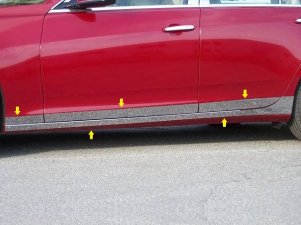 QAA - Cadillac CTS 2014-2019, 4-door, Sedan (10 piece Stainless Steel Rocker Panel Trim, On the rocker & Lower Kit 5.25" Width Installs below the door AND Spans from the bottom of the door UP to the specified width.) TH54252 QAA