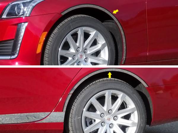 QAA - Cadillac CTS 2014-2019, 4-door, Sedan (6 piece Stainless Steel Wheel Well Accent Trim cut to fit with the Lower TH54250 or Full TH54252 Rocker kits sold separately With 3M adhesive installation and black rubber gasket edging.) WQ54250 QAA