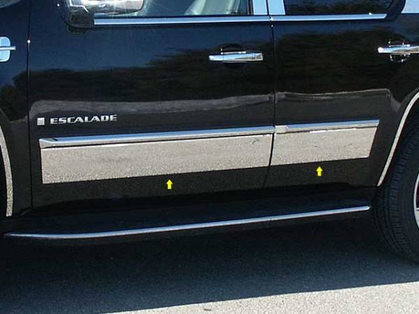 QAA - Cadillac Escalade 2007-2014, 4-door, SUV (4 piece Stainless Steel Rocker Panel Trim, Upper Kit 6" Width Spans from the bottom of the molding DOWN to the specified width.) TH47255 QAA