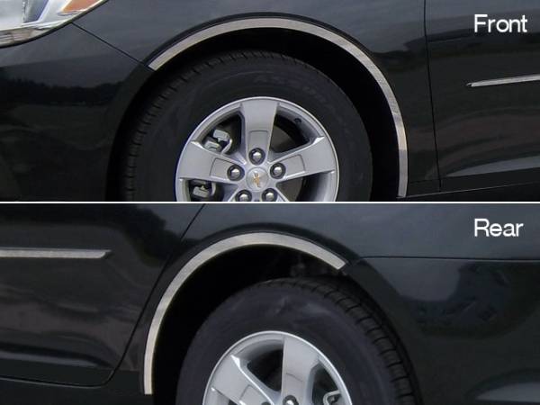 QAA - Chevrolet Malibu 2013-2015, 4-door, Sedan (4 piece Stainless Steel Wheel Well Accent Trim full length With 3M adhesive installation and black rubber gasket edging.) WQ53106 QAA