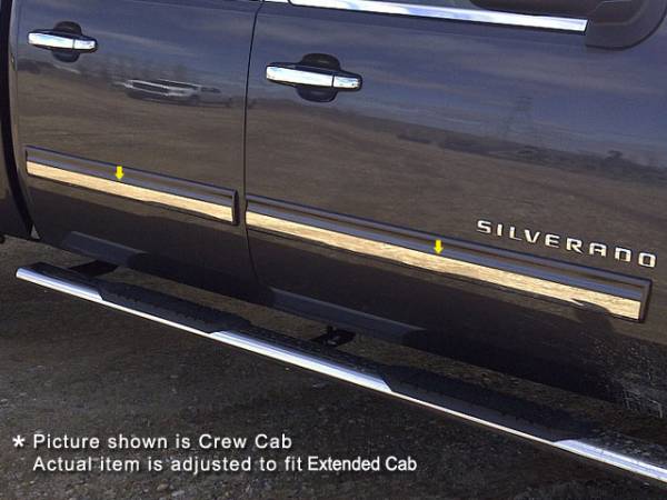 QAA - Chevrolet Silverado 2009-2013, 4-door, Pickup Truck, Extended Cab (4 piece Stainless Steel Rocker Panel Trim, Insert Kit 1.8125" Width Side Molding.) TH49185 QAA