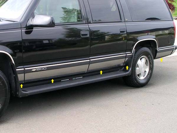 QAA - Chevrolet Suburban 1992-1999, 2-door, SUV, NO Flares (10 piece Stainless Steel Rocker Panel Trim, Full Kit 6.25" Width Spans from the bottom of the molding to the bottom of the door.) TH32198 QAA