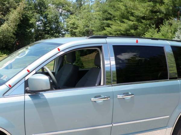 QAA - Chrysler Town & Country 2008-2016, 4-door, Minivan (8 piece Stainless Steel Window Trim Package Includes Upper Trim only, NO Pillar Posts, NO window sills, Includes two Upper pieces above and in front of mirror ) WP48896 QAA