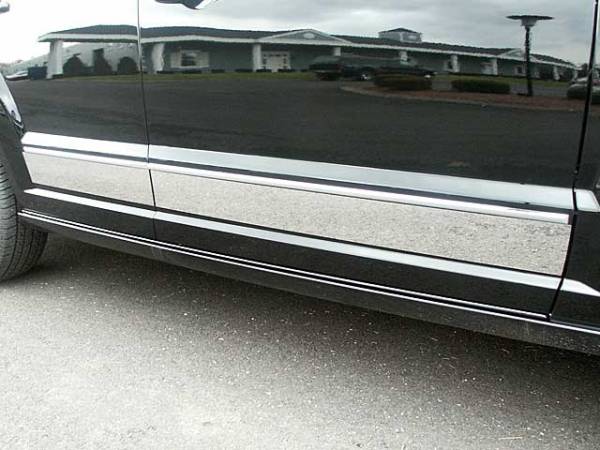 QAA - Dodge Caliber 2007-2012, 4-door, Hatchback (4 piece Stainless Steel Rocker Panel Trim, Lower Kit 4" Width On the doors Only, spans from the bottom of the door UP to the specified width.) TH47951 QAA
