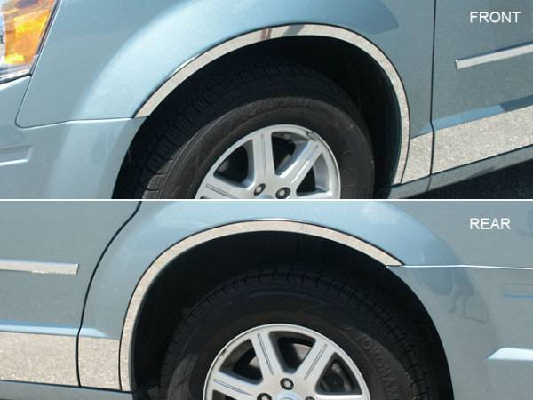 QAA - Dodge Grand Caravan 2008-2020, 4-door, Minivan (4 piece Stainless Steel Wheel Well Accent Trim full length With 3M adhesive installation and black rubber gasket edging.) WQ48895 QAA