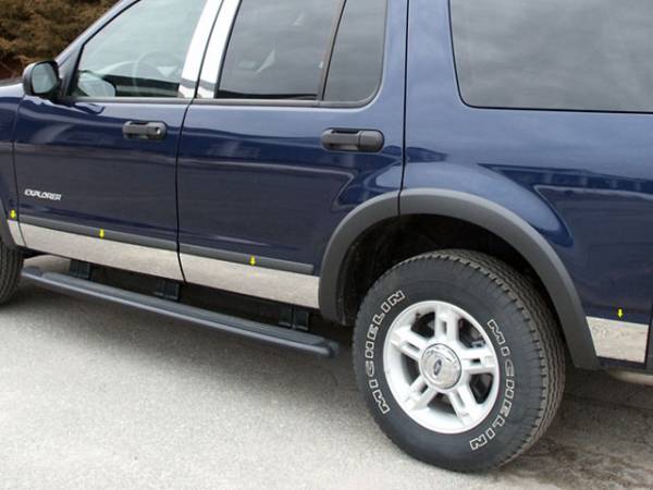 QAA - Ford Explorer 2002-2005, 4-door, SUV, w/ Flares (8 piece Stainless Steel Rocker Panel Trim, Full Kit 5" Width Spans from the bottom of the molding to the bottom of the door.) TH44331 QAA