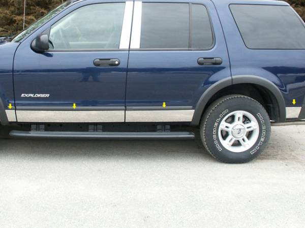 QAA - Ford Explorer 2002-2010, 4-door, SUV, NO Flares (8 piece Stainless Steel Rocker Panel Trim, Full Kit 5" Width Spans from the bottom of the molding to the bottom of the door.) TH44330 QAA