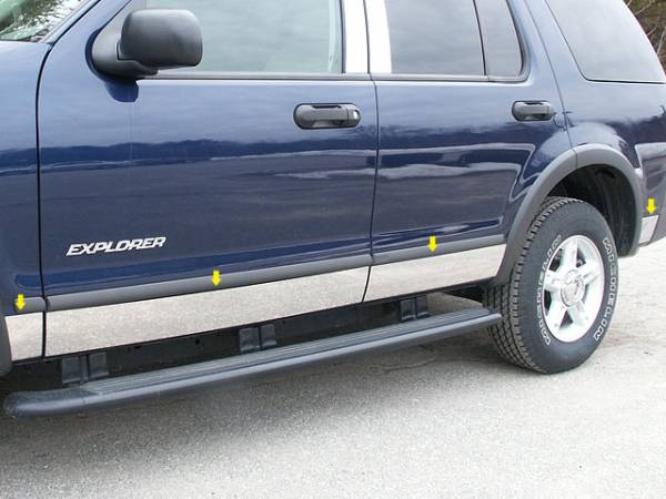 QAA - Ford Explorer 2006-2010, 4-door, SUV, w/ Flares (8 piece Stainless Steel Rocker Panel Trim, Full Kit 5" Width Spans from the bottom of the molding to the bottom of the door.) TH46331 QAA