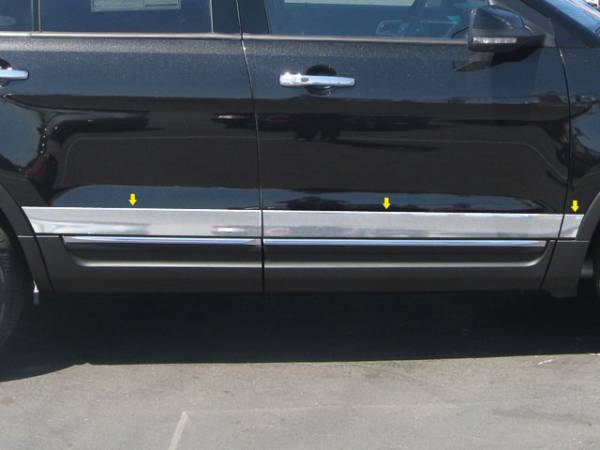 QAA - Ford Explorer 2011-2019, 4-door, SUV (6 piece Stainless Steel Rocker Panel Trim, Upper Kit 3.75" - 4" tapered Width Spans from the bottom of the molding DOWN to the specified width.) TH51330 QAA