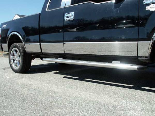 QAA - Ford F-150 2004-2008, 4-door, Pickup Truck, Super Cab, 5.5' bed, w/ Flares (10 piece Stainless Steel Rocker Panel Trim, Lower Kit 7.25" - 7.5" tapered Width Spans from the bottom of the door UP to the specified width.) TH44301 QAA