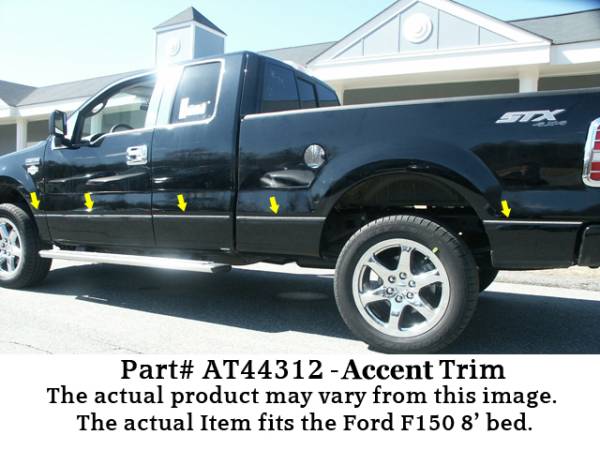 QAA - Ford F-150 2004-2014, 4-door, Pickup Truck, Super Cab, 8'Bed, NO Flares (10 piece Stainless Steel Body Side Molding Accent Trim 0.375" wide ) AT44312 QAA