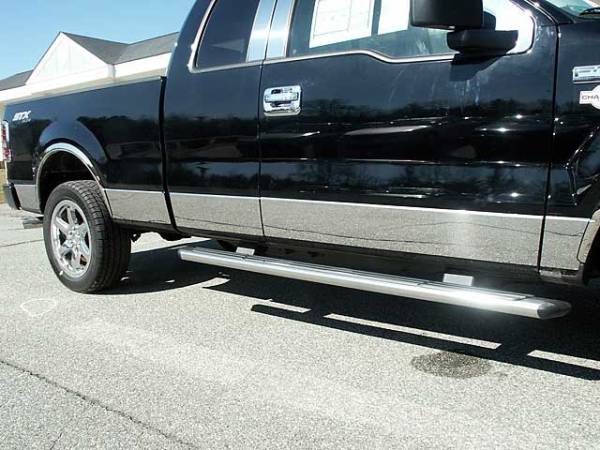 QAA - Ford F-150 2004-2014, 4-door, Pickup Truck, Super Cab, 5.5' bed, NO Flares (10 piece Stainless Steel Rocker Panel Trim, Lower Kit 7.25" - 7.5" tapered Width Spans from the bottom of the door UP to the specified width.) TH44300 QAA