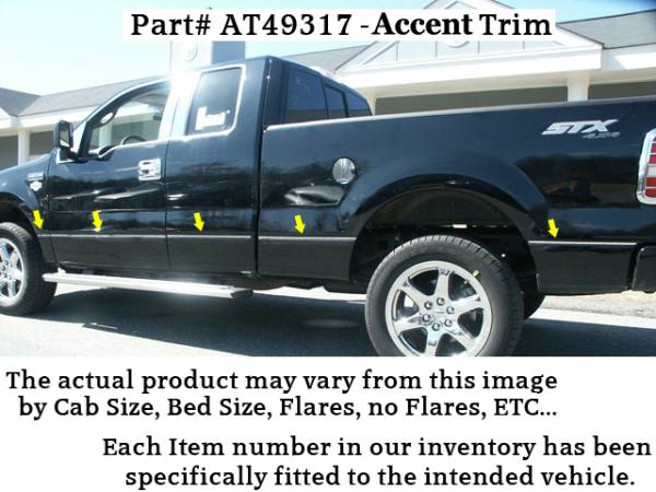 QAA - Ford F-150 2009-2010, 4-door, Pickup Truck, Crew Cab, 55 bed, w/ Flares (12 piece Stainless Steel Body Side Molding Accent Trim 0.375" wide ) AT49317 QAA
