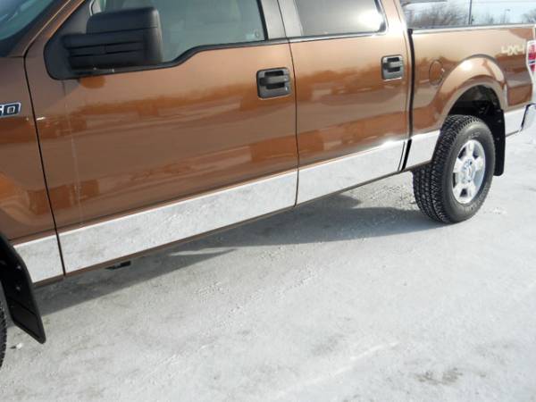 QAA - Ford F-150 2009-2014, 4-door, Pickup Truck, Crew Cab, 6.5' bed, NO Flares (12 piece Stainless Steel Rocker Panel Trim, Lower Kit 7.25" - 7.5" tapered Width Spans from the bottom of the door UP to the specified width.) TH49305 QAA