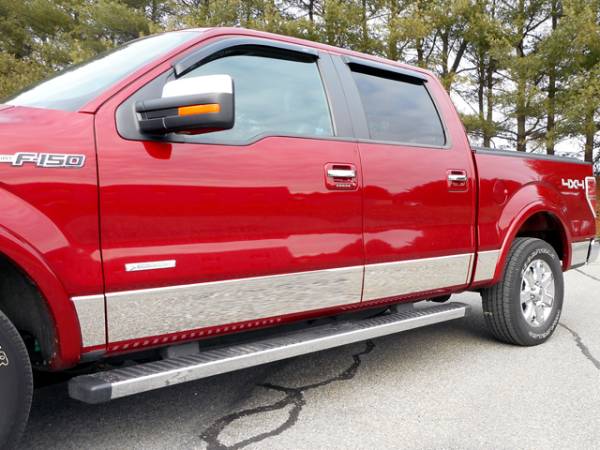 QAA - Ford F-150 2009-2014, 4-door, Pickup Truck, Crew Cab, 6.5' bed, w/ Flares (12 piece Stainless Steel Rocker Panel Trim, Lower Kit 7.25" - 7.5" tapered Width Spans from the bottom of the door UP to the specified width.) TH49306 QAA