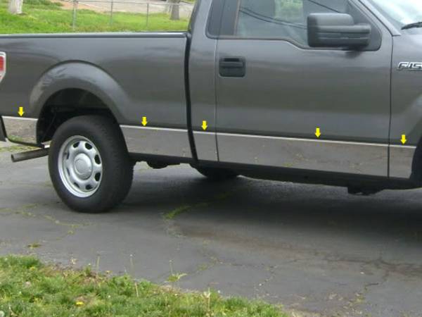 QAA - Ford F-150 2009-2014, 2-door, Pickup Truck, Regular Cab, 6.5' bed, NO Flares (10 piece Stainless Steel Rocker Panel Trim, Lower Kit 7.25" - 7.5" tapered Width Spans from the bottom of the door UP to the specified width.) TH49308 QAA