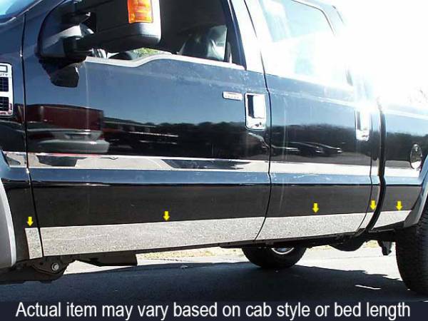 QAA - Ford F-250 & F-350 Super Duty 1999-2007, 2-door, Pickup Truck, Regular Cab, Long Bed, NO Flares (8 piece Stainless Steel Rocker Panel Trim, Lower Kit 5.5" Width Spans from the bottom of the door UP to the specified width.) TH39320 QAA