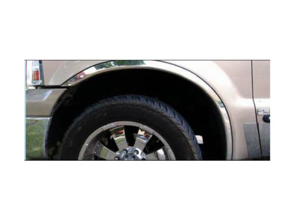 QAA - Ford F-250 & F-350 Super Duty 1999-2007, 2-door, 4-door, Pickup Truck (4 piece Molded Stainless Steel Wheel Well Fender Trim Molding 2.125" Width Clip on or screw in installation, Lock Tab and screws, hardware included.) WZ39320 QAA