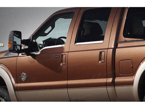 QAA - Ford F-250 & F-350 Super Duty 1999-2016, 4-door, Pickup Truck, Crew Cab (4 piece Stainless Steel Window Sill Trim Set FACE TRIM ) WS48323 QAA