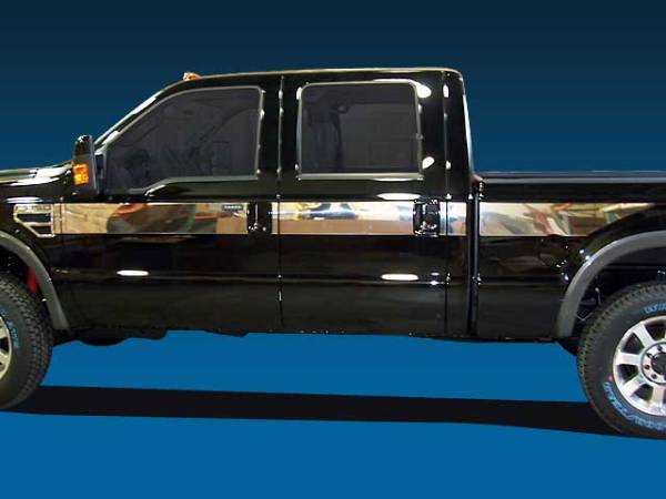 QAA - Ford F-250 & F-350 Super Duty 2008-2010, 4-door, Pickup Truck, Crew Cab, Short Bed (14 piece Stainless Steel Body Side Molding Accent Trim Upper - 6.75" wide PRTH ACCENT) AT48323 QAA
