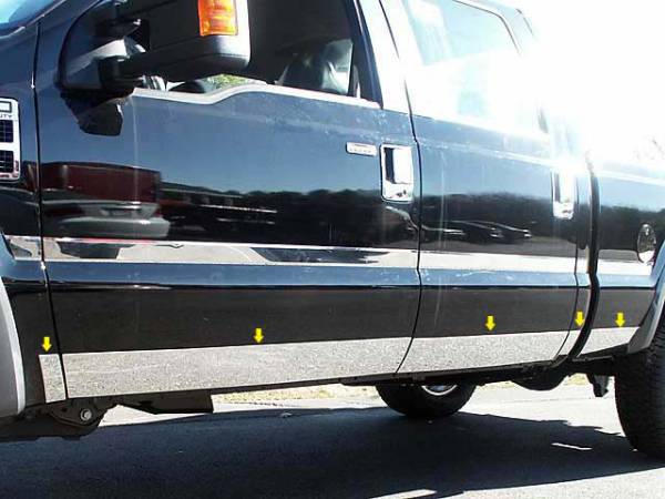 QAA - Ford F-250 & F-350 Super Duty 2011-2016, 2-door, Pickup Truck, Regular Cab, Long Bed, Dually (10 piece Stainless Steel Rocker Panel Trim, Lower Kit 5.5" Width Spans from the bottom of the door UP to the specified width.) TH51325 QAA