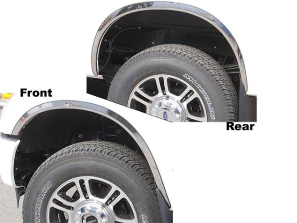 QAA - Ford F-250 & F-350 Super Duty 2011-2016, 2-door, 4-door, Pickup Truck (4 piece Molded Stainless Steel Wheel Well Fender Trim Molding 2" Width Clip on or screw in installation, Lock Tab and screws, hardware included.) WZ51320 QAA