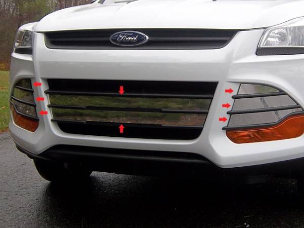 QAA - Ford Escape 2013-2016, 4-door, SUV (8 piece Stainless Steel Front Grille Accent Trim Overlay Package, Full Set with Adhesive Promoter ) SG53360 QAA