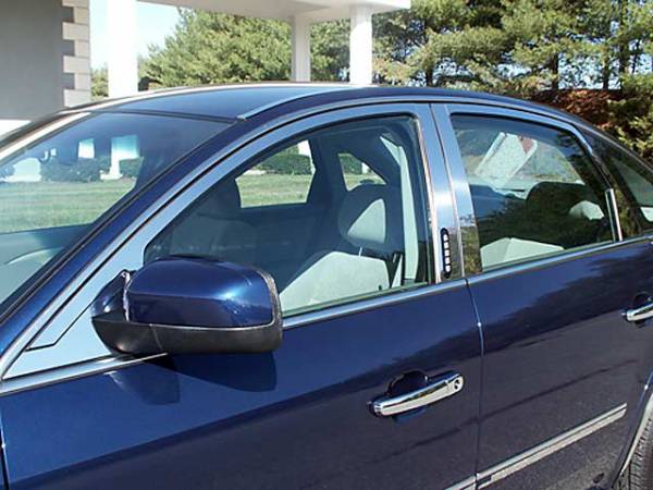 QAA - Ford Five Hundred 2005-2007, 4-door, Sedan (12 piece Stainless Steel Window Trim Package Includes Upper Trim and Pillar Posts, NO Window Sills, With Cut Out for Keyless Entry ) WP45490 QAA