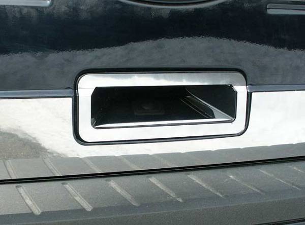 QAA - Ford Flex 2009-2012, 4-door, SUV (2 piece Stainless Steel Tailgate Handle Accent Trim Ring with top section bend for contour, includes second Trim Accent piece that sits flush on the bottom surface of the concave of the door handle structure.) DH49340 QAA