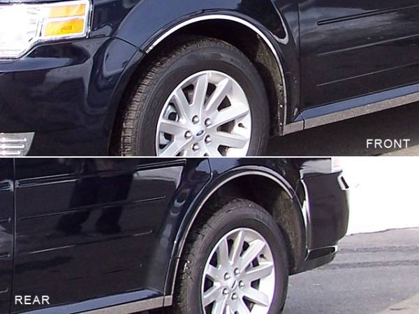 QAA - Ford Flex 2009-2019, 4-door, SUV (6 piece Stainless Steel Wheel Well Accent Trim cut to fit with Rocker kit sold separately With 3M adhesive installation and black rubber gasket edging.) WQ49340 QAA