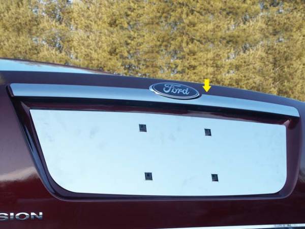 QAA - Ford Fusion 2006-2009, 4-door, Sedan (1 piece Stainless Steel License Bar, Above plate accent Trim with Logo Cut Out ) LB46390 QAA