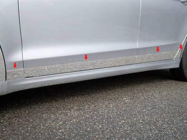 QAA - Ford Fusion 2013-2020, 4-door, Sedan (8 piece Stainless Steel Rocker Panel Trim, Lower Kit 2.306" - 3.644" tapered Width Spans from the bottom of the door UP to the specified width.) TH53390 QAA