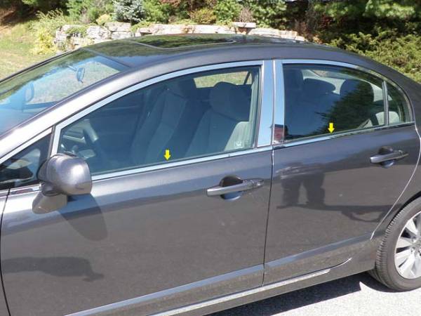 QAA - Honda Civic 2006-2011, 4-door, Sedan (4 piece Stainless Steel Window Sill Trim Set ) WS26214 QAA
