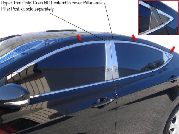 QAA - Hyundai Elantra 2011-2013, 4-door, Sedan (6 piece Stainless Steel Window Trim Package Includes Upper Trim only, NO Pillar Posts, NO window sills, Not for use without Pillar Post kit sold separately. ) WP11343 QAA