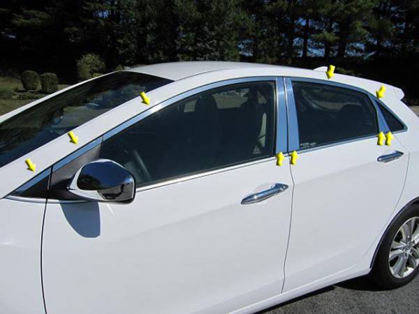 QAA - Hyundai Elantra 2013-2017, 4-door, GT Hatchback (18 piece Stainless Steel Window Trim Package Includes 10 piece Upper Trim and 8 piece Pillar Posts, NO Window Sills ) WP13345 QAA