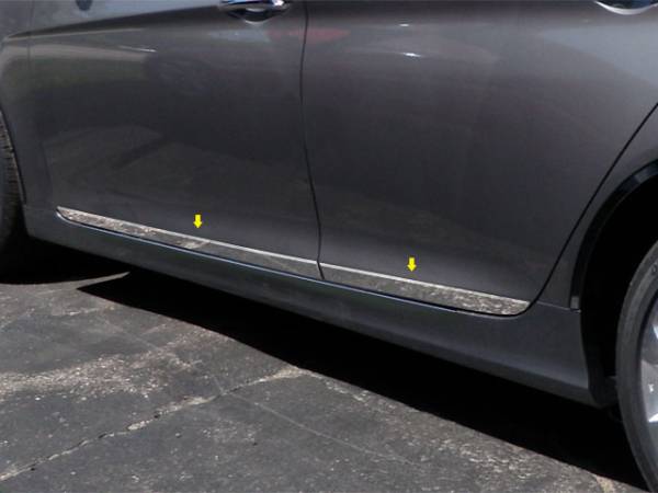 QAA - Hyundai Sonata 2011-2014, 4-door, Sedan (4 piece Stainless Steel Rocker Panel Trim, Lower Kit 1.25" - 1.625" tapered Width On the doors Only, spans from the bottom of the door UP to the specified width.) TH11361 QAA