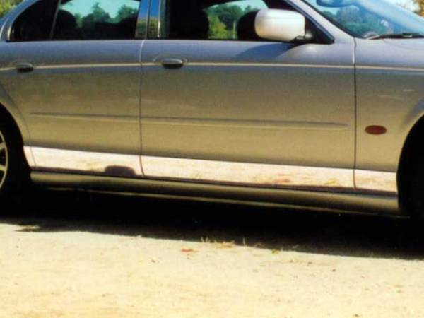 QAA - Jaguar S-Type 2000-2008, 4-door, Sedan (8 piece Stainless Steel Rocker Panel Trim, Lower Kit 4.5" - 5.5" tapered Width Spans from the bottom of the door UP to the specified width.) TH20098 QAA