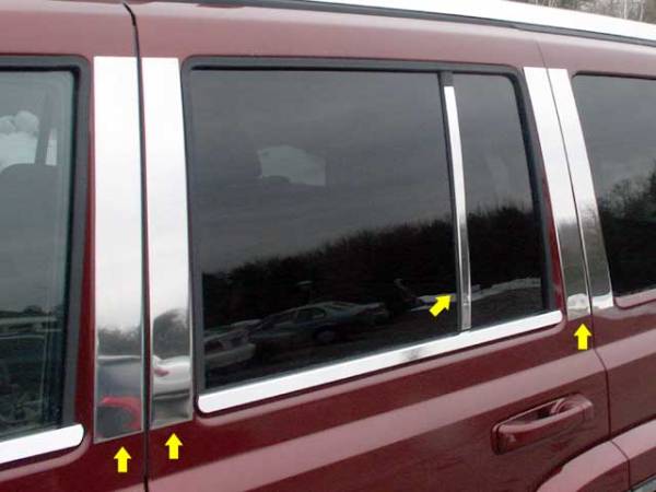 QAA - Jeep Commander 2006-2010, 4-door, SUV (8 piece Stainless Steel Pillar Post Trim ) PP46097 QAA