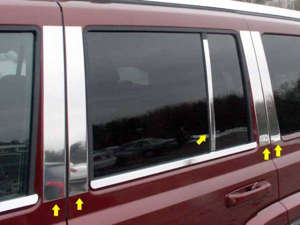 QAA - Jeep Commander 2006-2010, 4-door, SUV (10 piece Stainless Steel Pillar Post Trim ) PP46098 QAA