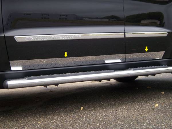 QAA - Jeep Grand Cherokee 2011-2020, 4-door, SUV (4 piece Stainless Steel Rocker Panel Trim, Lower Kit 3.375" Width On the doors Only, spans from the bottom of the door UP to the specified width.) TH51080 QAA