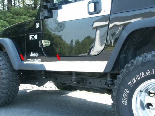 QAA - Jeep Wrangler TJ 1997-2006, 2-door, SUV (4 piece Stainless Steel Rocker Panel Trim, On the rocker 4.25" Width Installs below the door.) TH45090 QAA