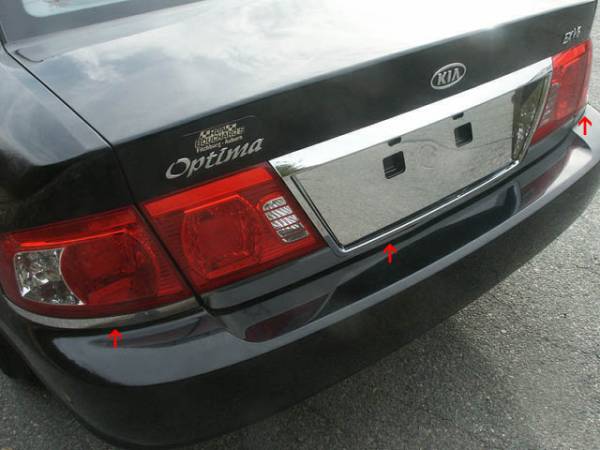 QAA - Kia Optima 2001-2006, 4-door, Sedan (3 piece Stainless Steel Rear Deck Trim, Trunk Lid Accent 3.8" Width ) RD24805 QAA