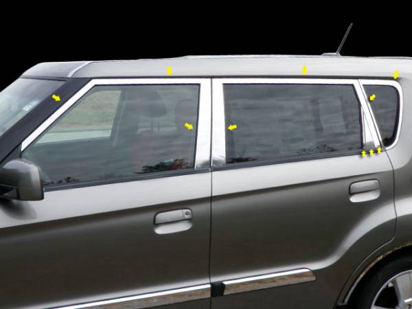 QAA - Kia Soul 2010-2013, 4-door, Hatchback (16 piece Stainless Steel Window Trim Package Includes Upper Trim and Pillar Posts, NO Window Sills ) WP10831 QAA