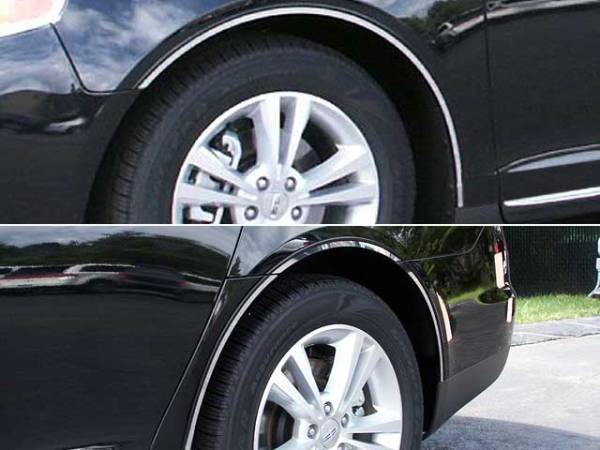 QAA - Lincoln MKS 2009-2012, 4-door, Sedan (8 piece Stainless Steel Wheel Well Accent Trim full length With 3M adhesive installation and black rubber gasket edging.) WQ49626 QAA